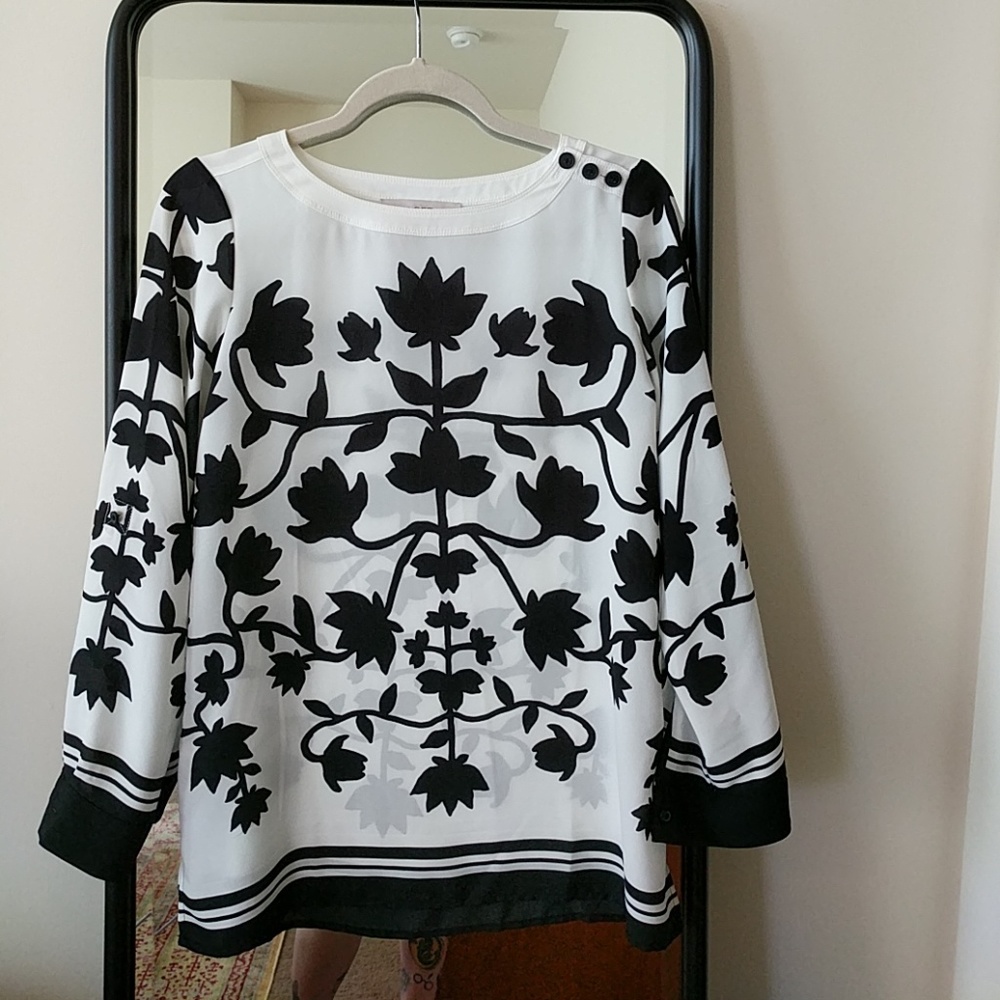 Loft Petite Shadow Floral Blouse, Black/White
